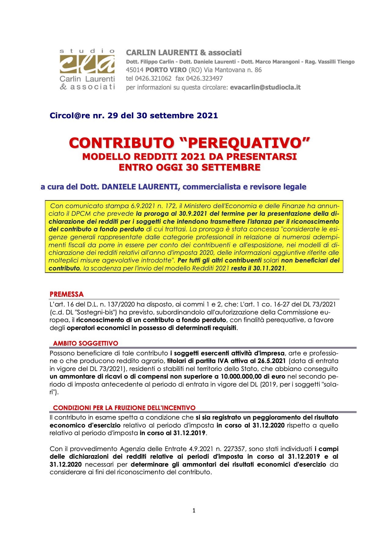 crc 29 2021 il contributo perequativo circolari informative studio cla studio carlin laurenti e associati